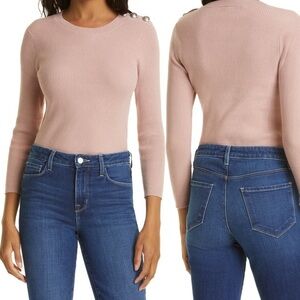 L'AGENCE Ronnie Ribbed Crewneck Women's Sweater With Crested Shoulder Buttons S